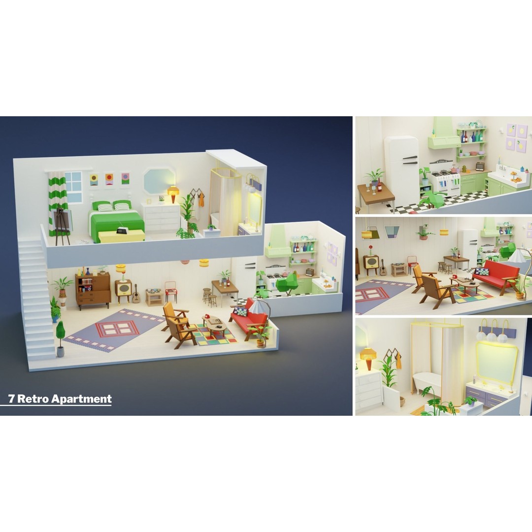 Apartment Interiors 3D Model – Low Poly Collection with 2227 Assets - View 10