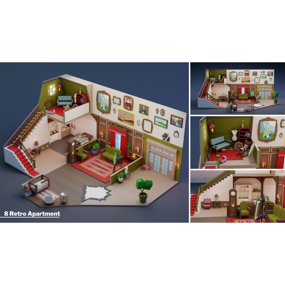 Apartment Interiors 3D Model – Low Poly Collection with 2227 Assets - View 11