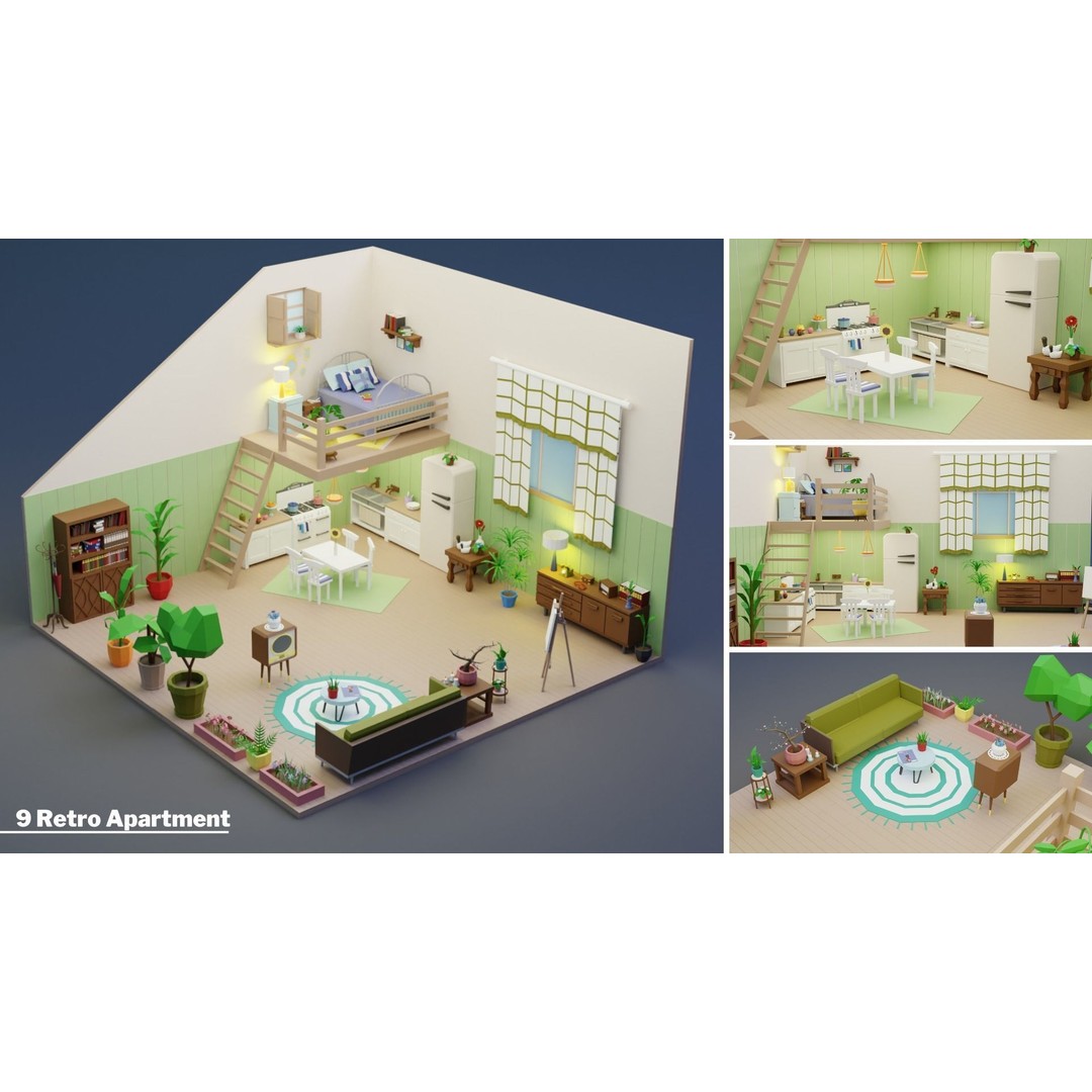 Apartment Interiors 3D Model – Low Poly Collection with 2227 Assets - View 12
