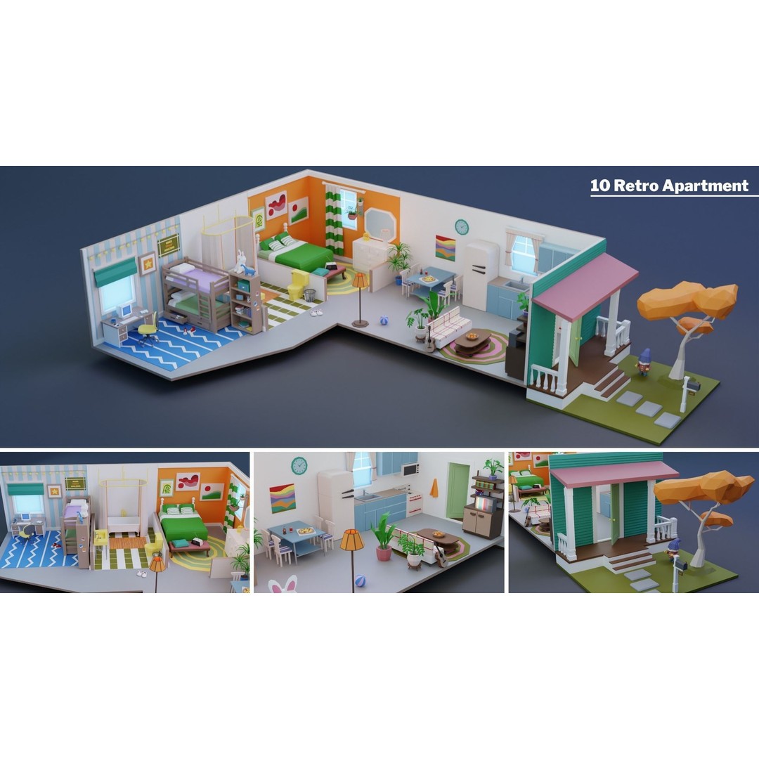 Apartment Interiors 3D Model – Low Poly Collection with 2227 Assets - View 13