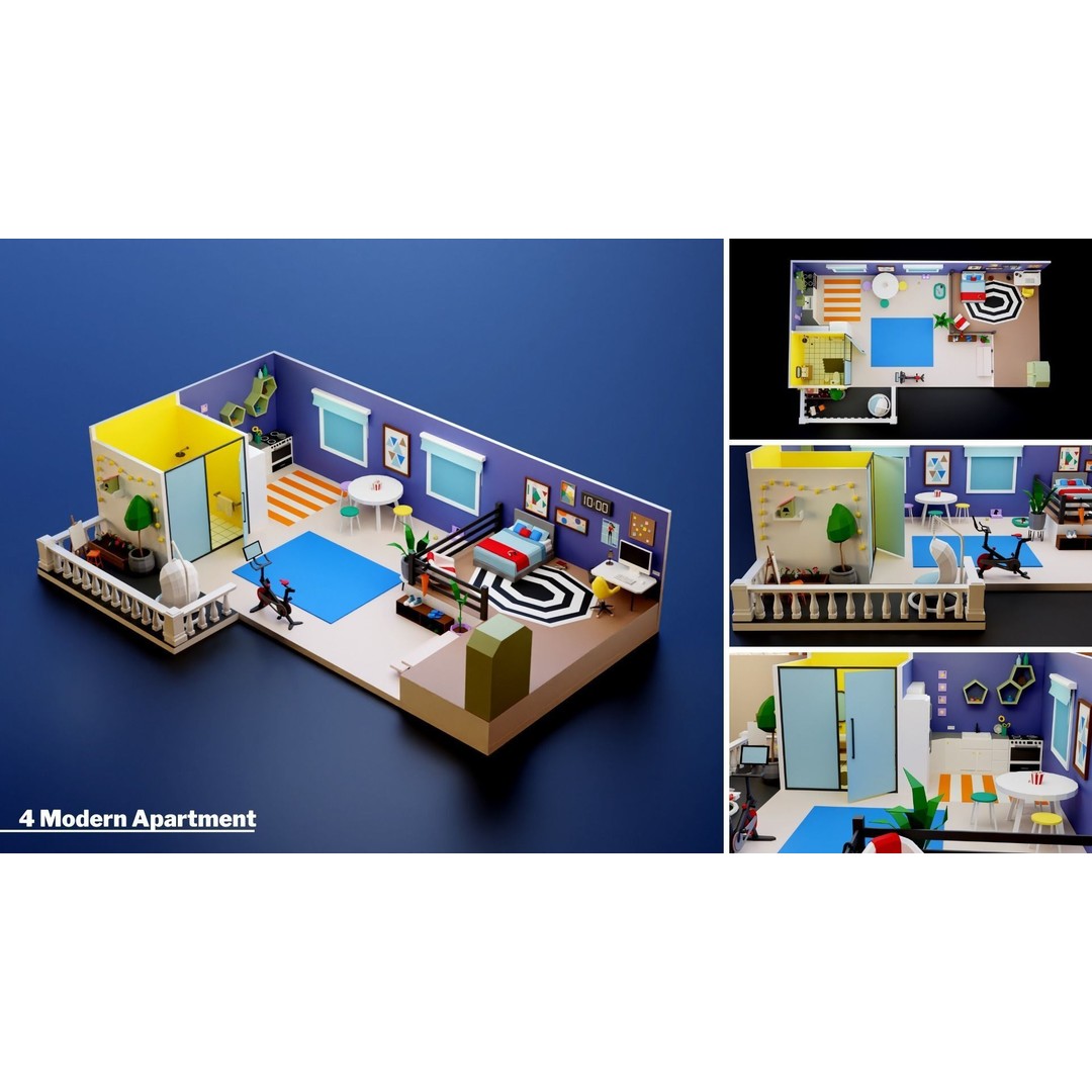 Apartment Interiors 3D Model – Low Poly Collection with 2227 Assets - View 17