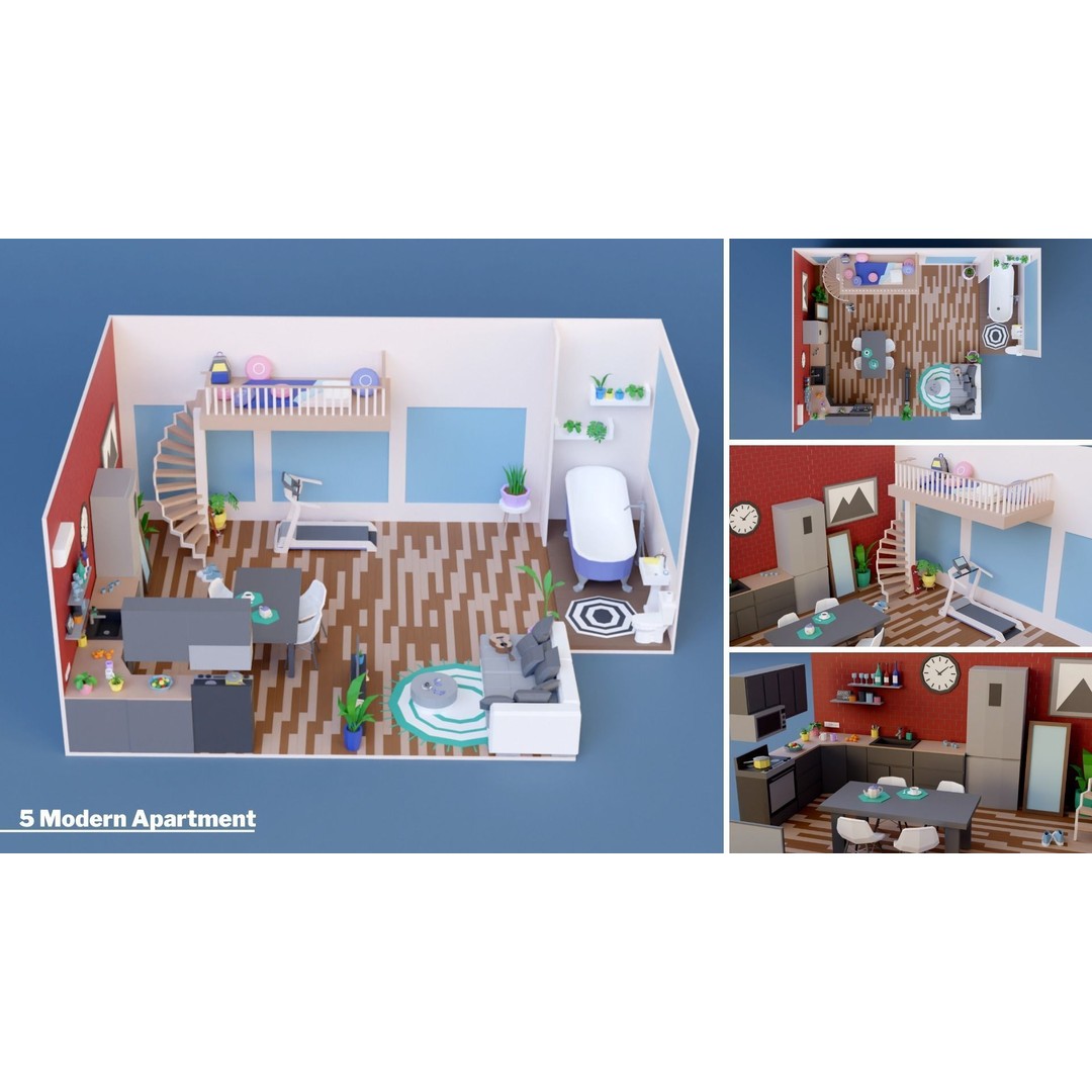 Apartment Interiors 3D Model – Low Poly Collection with 2227 Assets - View 18