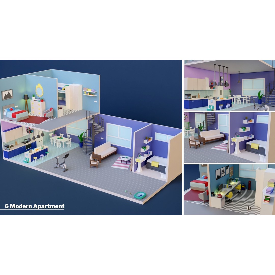 Apartment Interiors 3D Model – Low Poly Collection with 2227 Assets - View 19