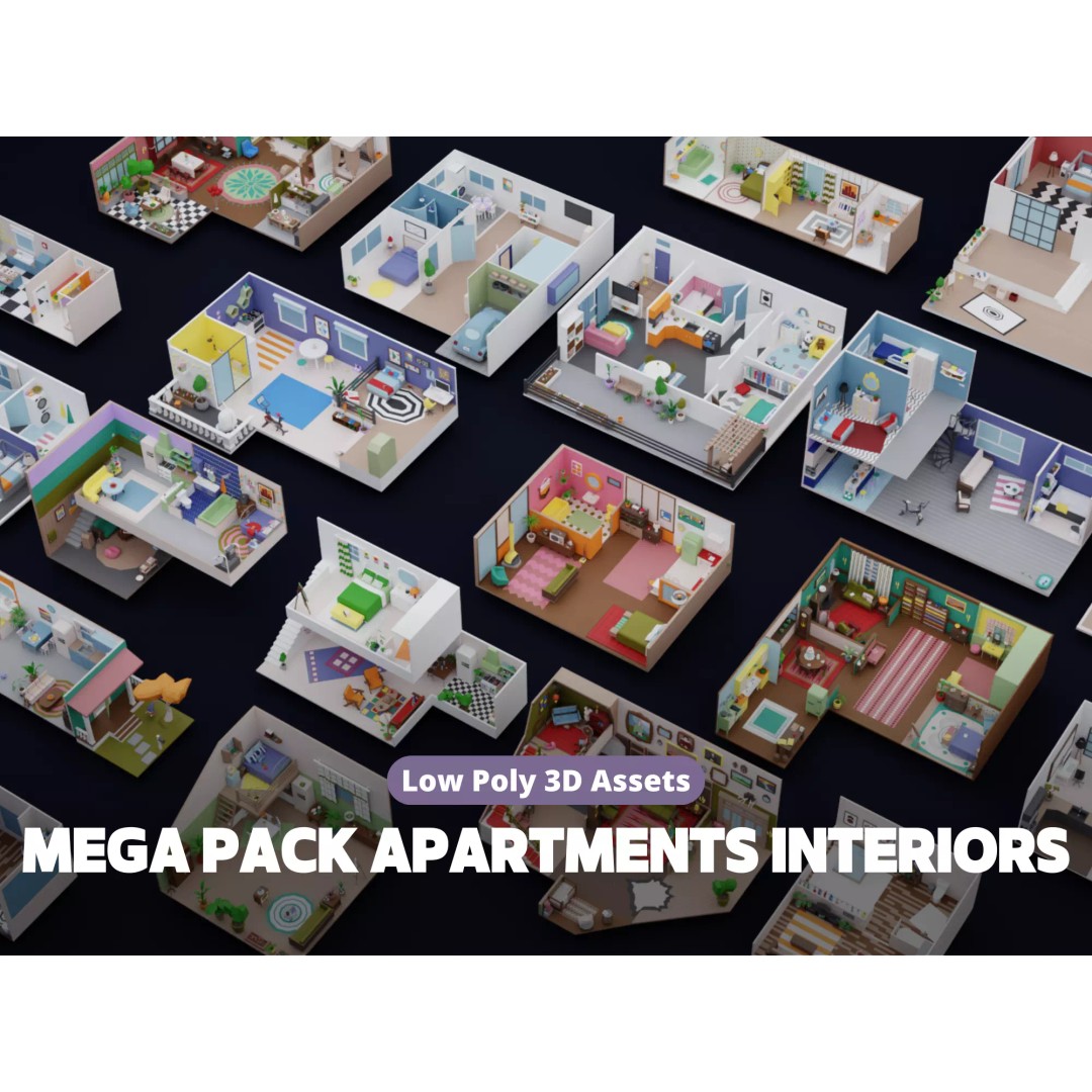 Apartment Interiors 3D Model – Low Poly Collection with 2227 Assets - View 2