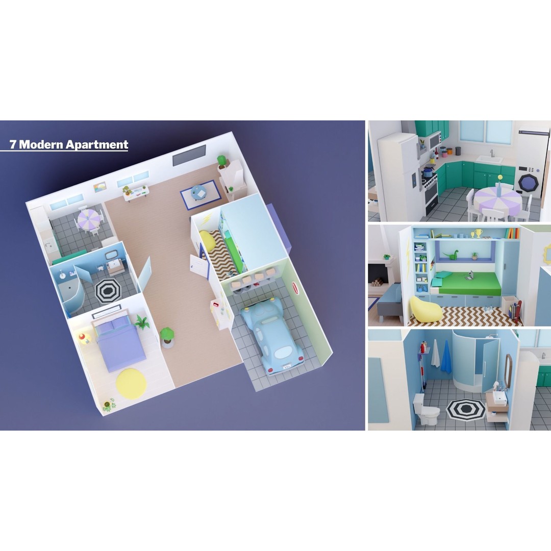 Apartment Interiors 3D Model – Low Poly Collection with 2227 Assets - View 20