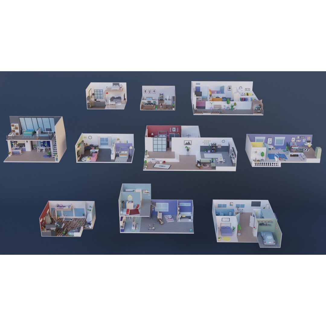 Apartment Interiors 3D Model – Low Poly Collection with 2227 Assets - View 24