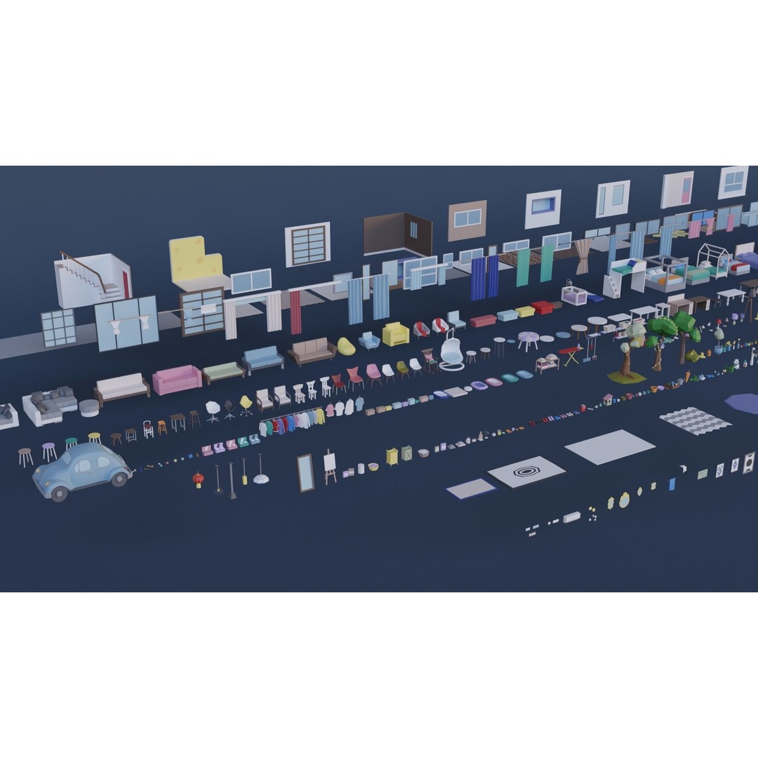 Apartment Interiors 3D Model – Low Poly Collection with 2227 Assets - View 26