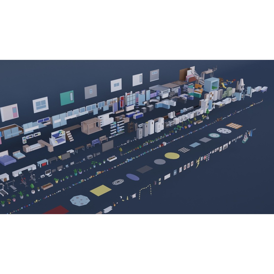 Apartment Interiors 3D Model – Low Poly Collection with 2227 Assets - View 27