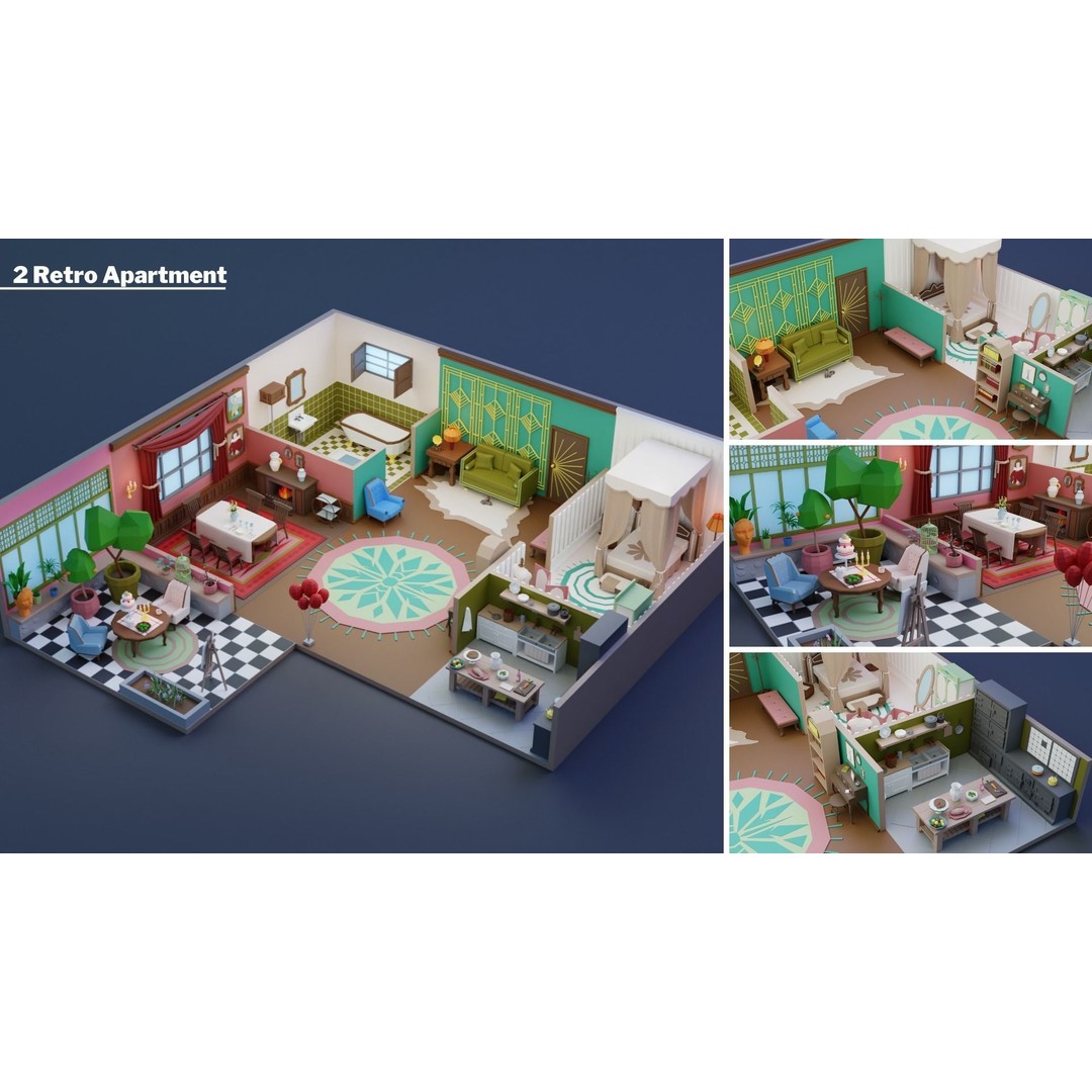 Apartment Interiors 3D Model – Low Poly Collection with 2227 Assets - View 5