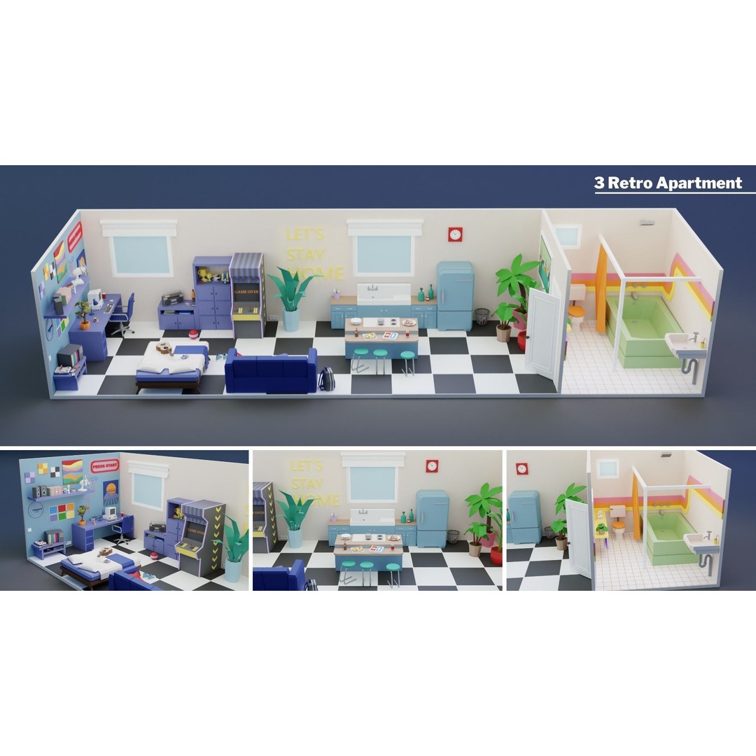 Apartment Interiors 3D Model – Low Poly Collection with 2227 Assets - View 6