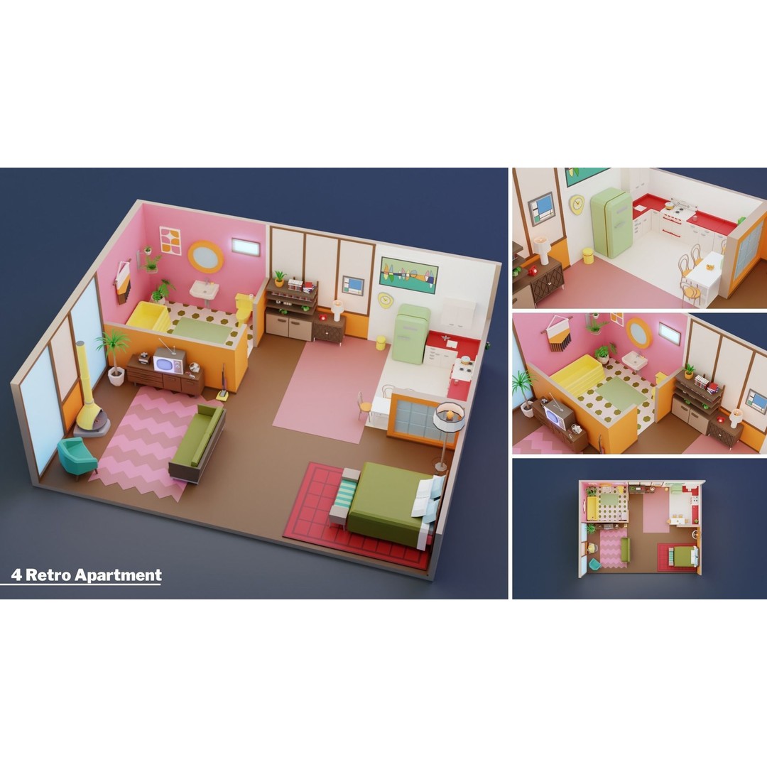 Apartment Interiors 3D Model – Low Poly Collection with 2227 Assets - View 7