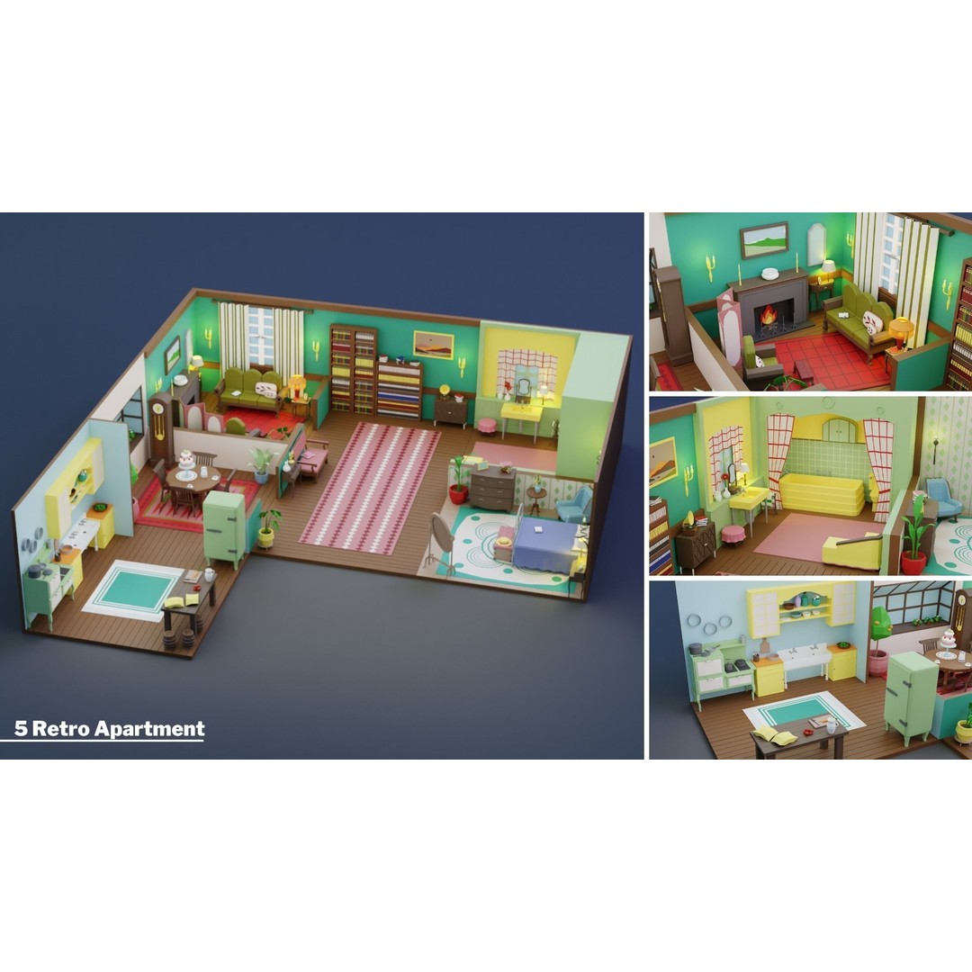 Apartment Interiors 3D Model – Low Poly Collection with 2227 Assets - View 8