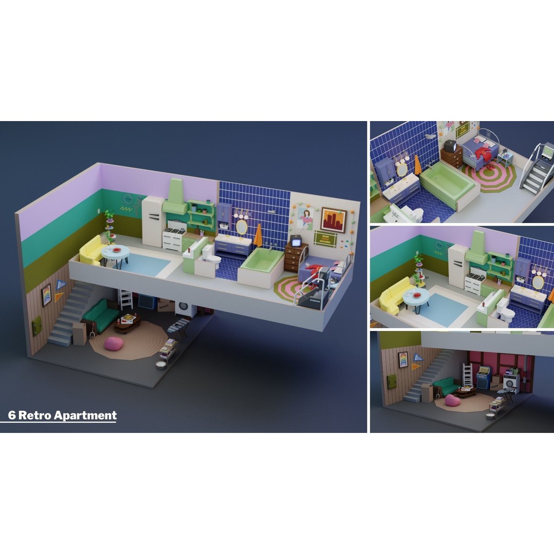 Apartment Interiors 3D Model – Low Poly Collection with 2227 Assets - View 9