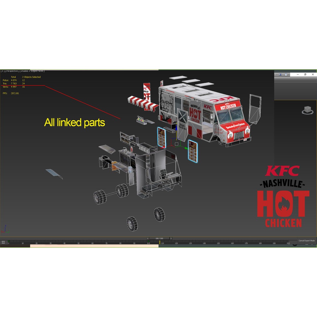 Morgan Olson KFC Nashville Food Truck 3D Model – Low Poly Game Asset, FBX