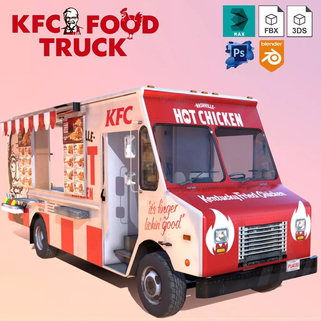 Morgan Olson KFC Nashville Food Truck 3D Model – Low Poly Game Asset, FBX - View 2