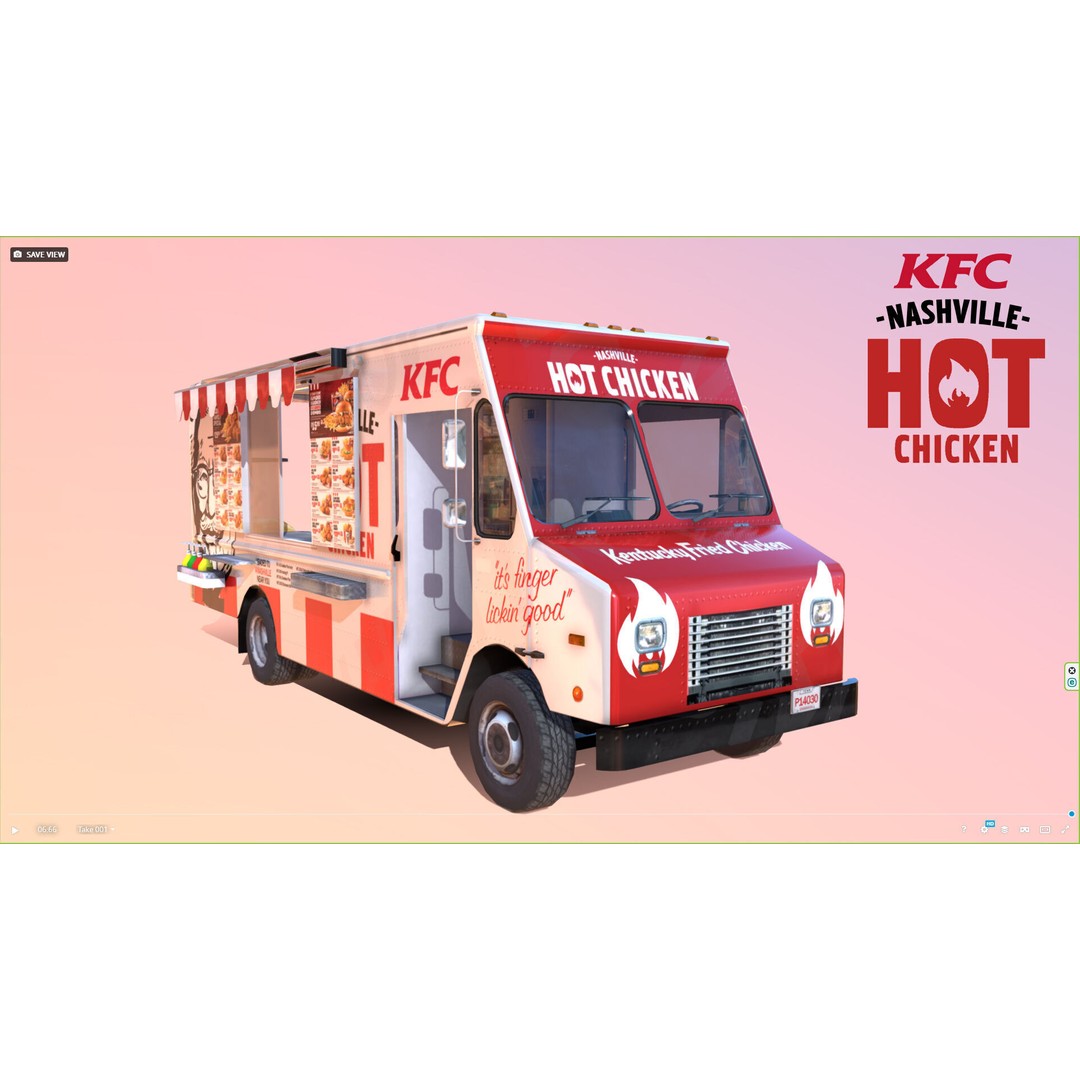 Morgan Olson KFC Nashville Food Truck 3D Model – Low Poly Game Asset, FBX - View 3