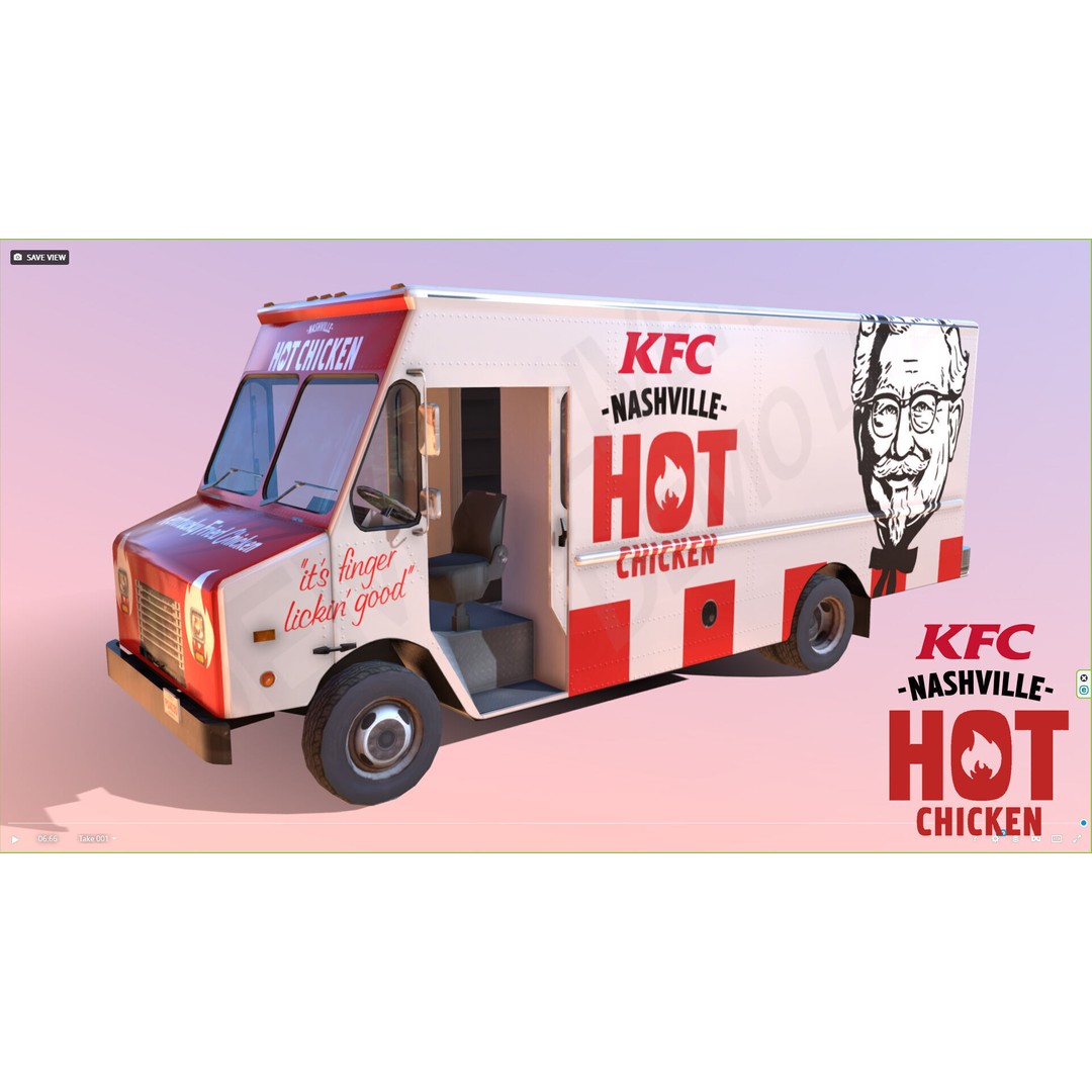 Morgan Olson KFC Nashville Food Truck 3D Model – Low Poly Game Asset, FBX - View 4