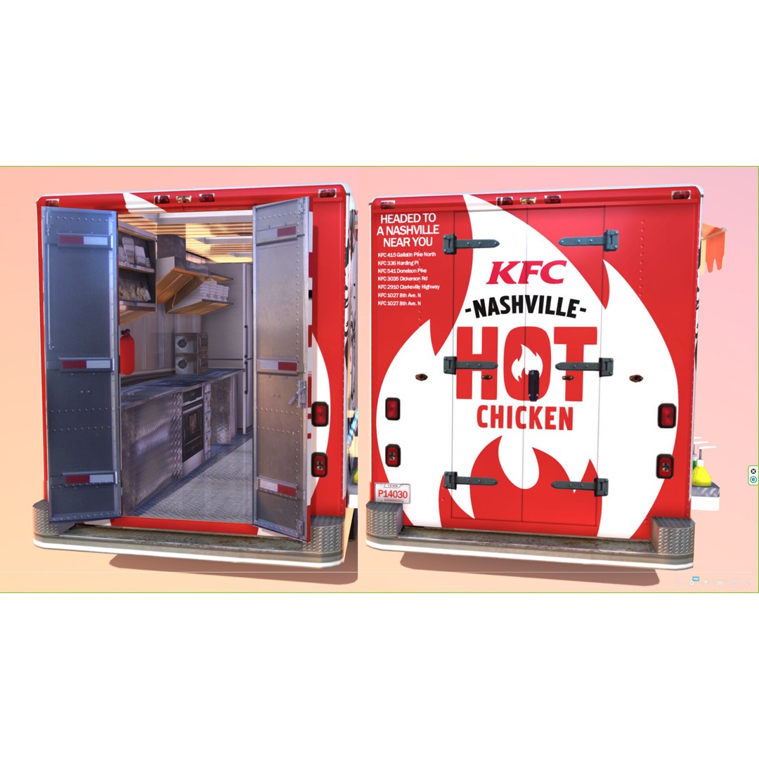 Morgan Olson KFC Nashville Food Truck 3D Model – Low Poly Game Asset, FBX - View 5