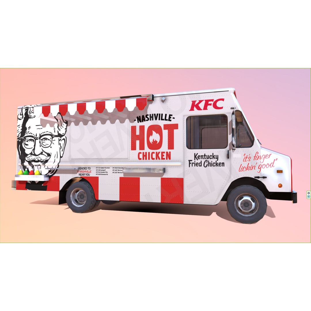 Morgan Olson KFC Nashville Food Truck 3D Model – Low Poly Game Asset, FBX - View 6