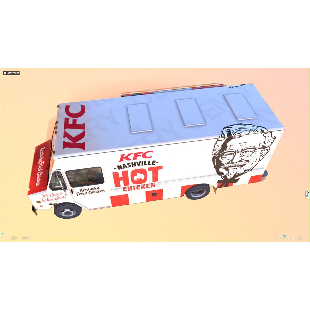 Morgan Olson KFC Nashville Food Truck 3D Model – Low Poly Game Asset, FBX - View 7