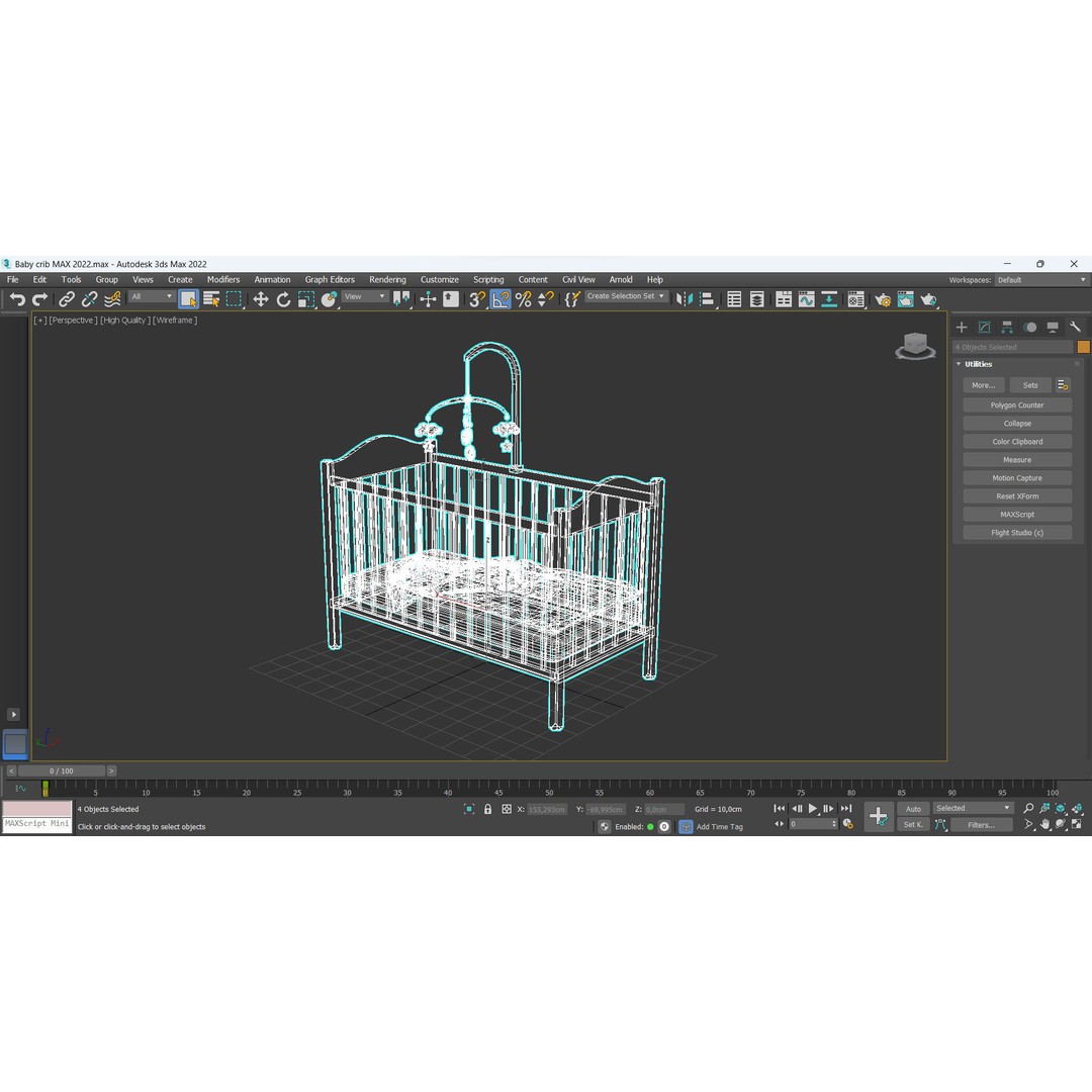 Baby Crib 3D Model – Low Poly Game Asset with PBR Textures, FBX, OBJ