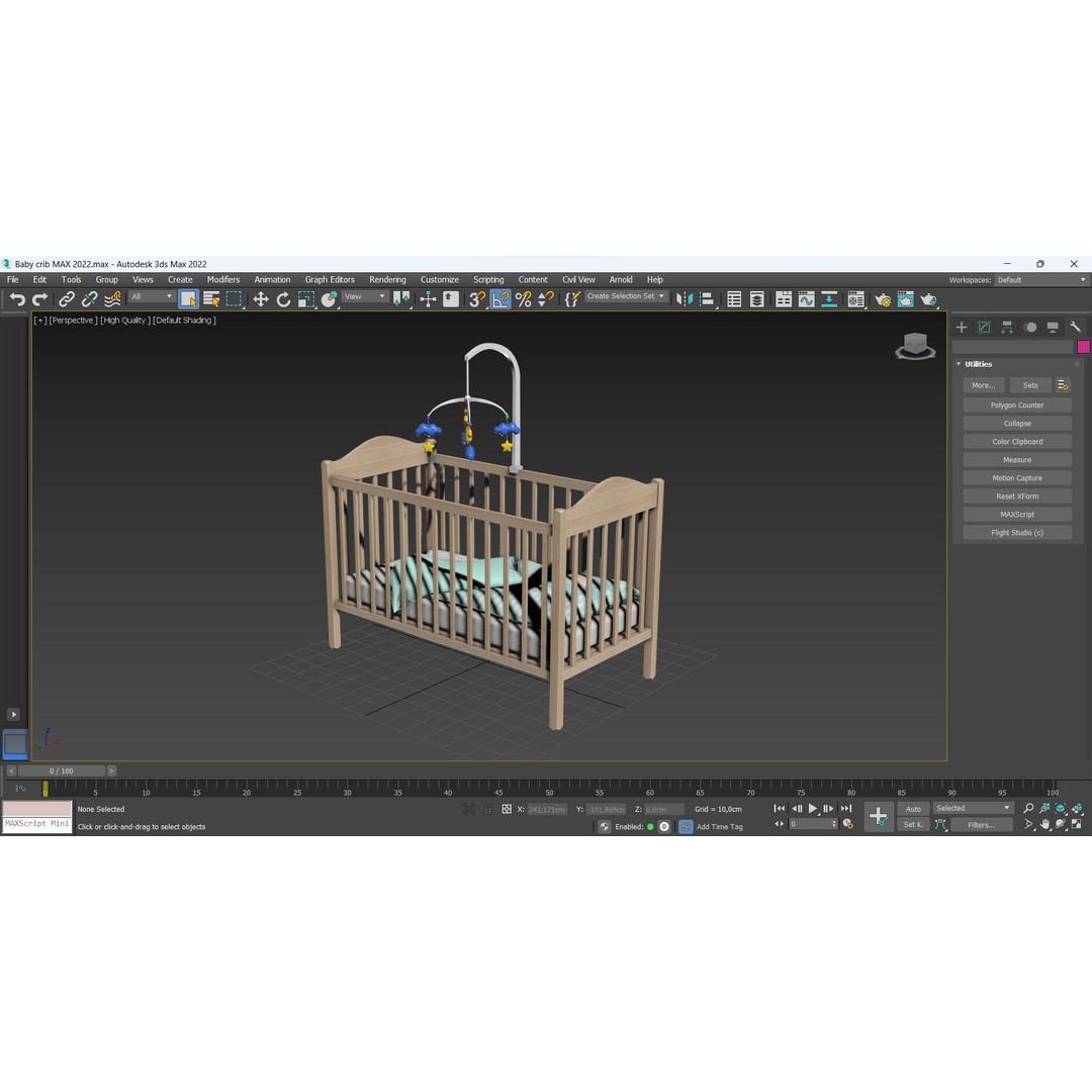 Baby Crib 3D Model – Low Poly Game Asset with PBR Textures, FBX, OBJ - View 11