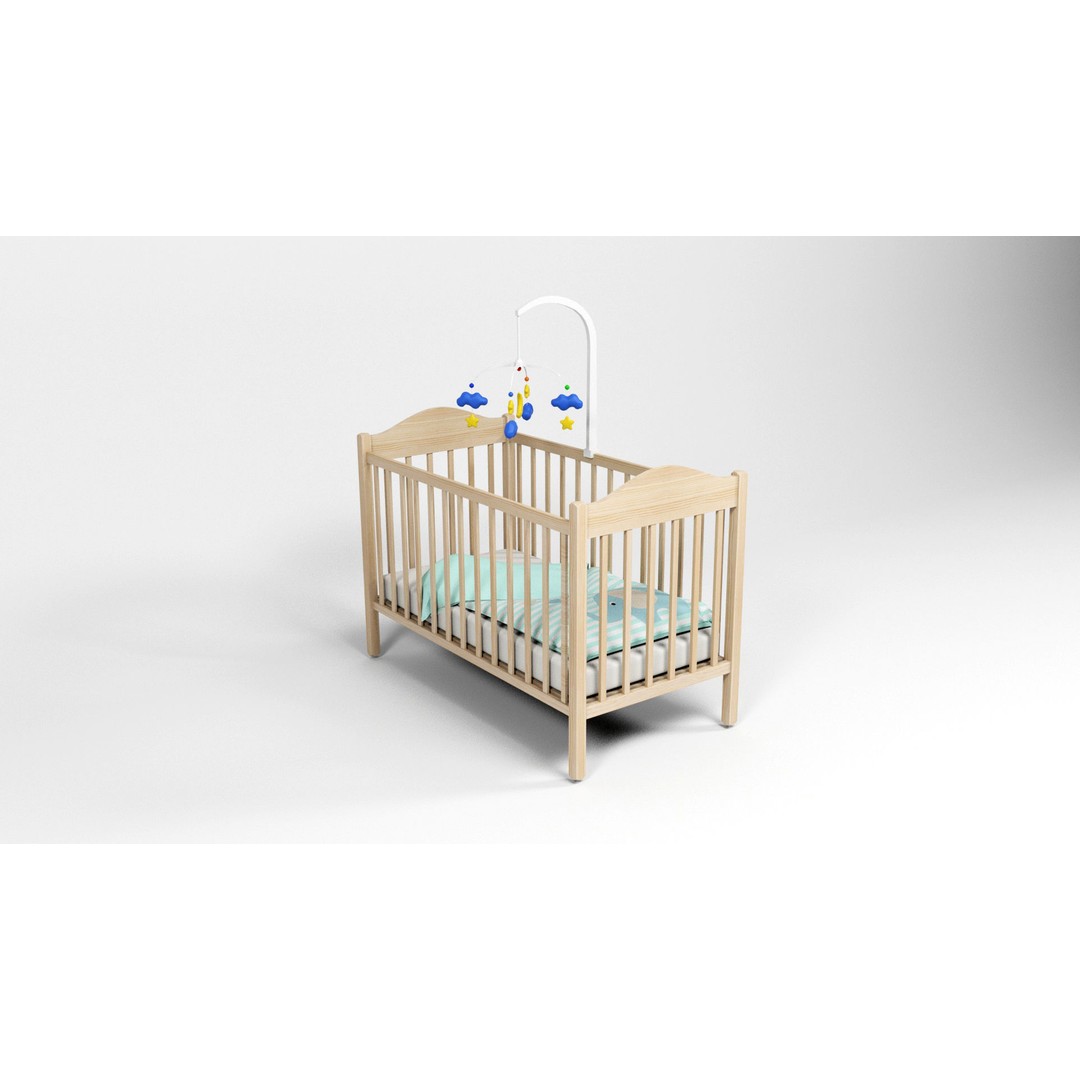 Baby Crib 3D Model – Low Poly Game Asset with PBR Textures, FBX, OBJ - View 3