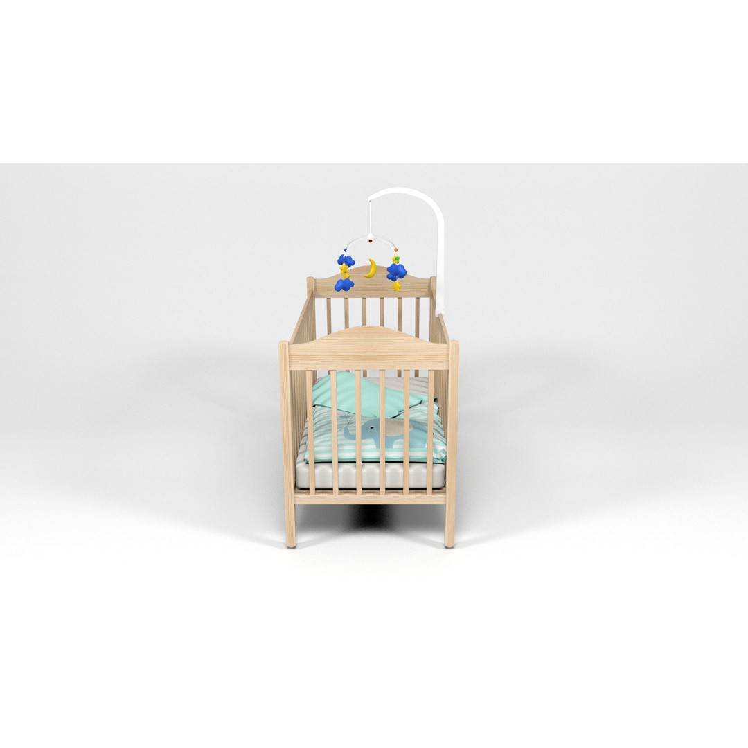 Baby Crib 3D Model – Low Poly Game Asset with PBR Textures, FBX, OBJ - View 4