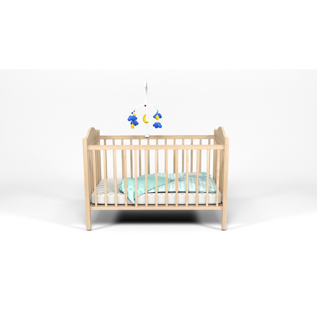 Baby Crib 3D Model – Low Poly Game Asset with PBR Textures, FBX, OBJ - View 8