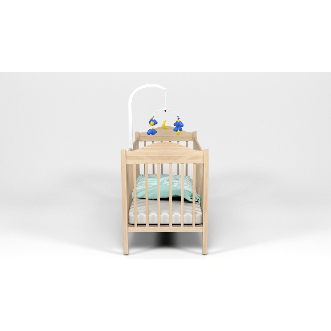 Baby Crib 3D Model – Low Poly Game Asset with PBR Textures, FBX, OBJ - View 9