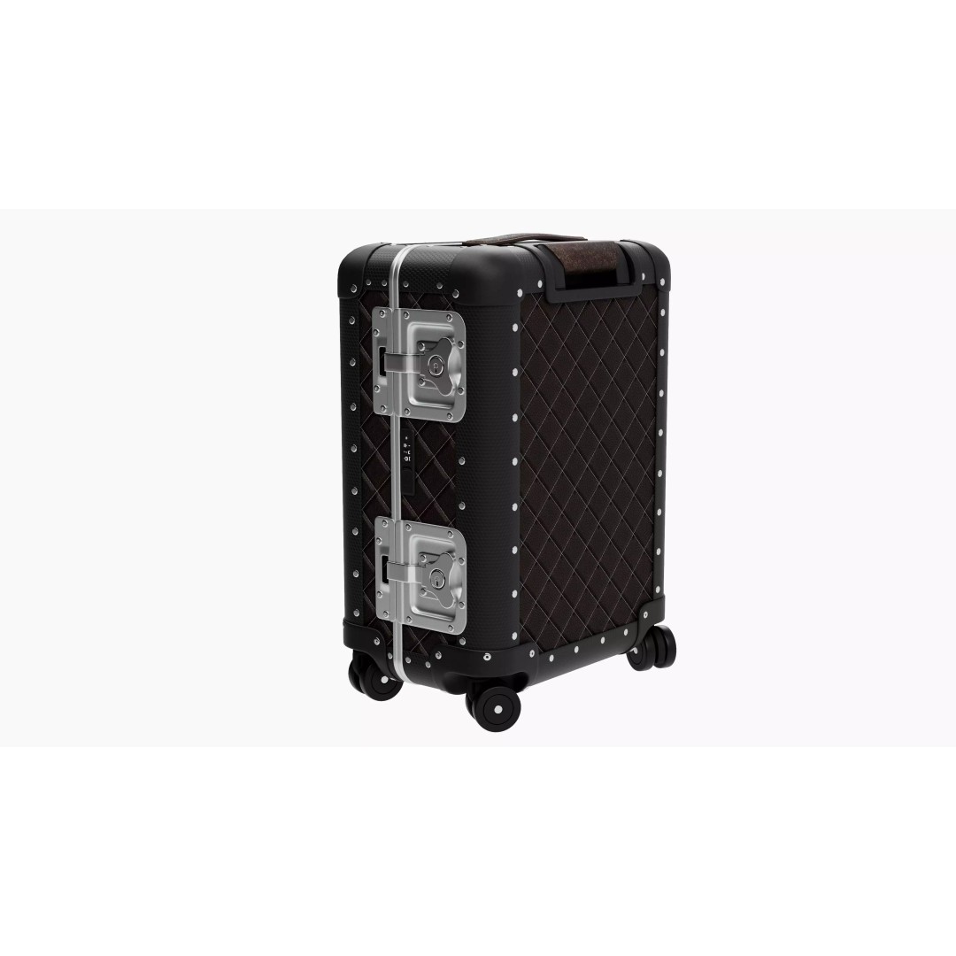 Luxury Travel Trolley 3D Model – Quilted Black Leather, PBR Textures - View 2