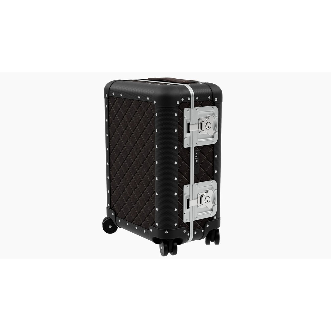 Luxury Travel Trolley 3D Model – Quilted Black Leather, PBR Textures - View 3