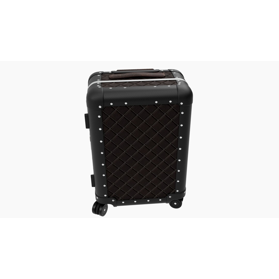Luxury Travel Trolley 3D Model – Quilted Black Leather, PBR Textures - View 4