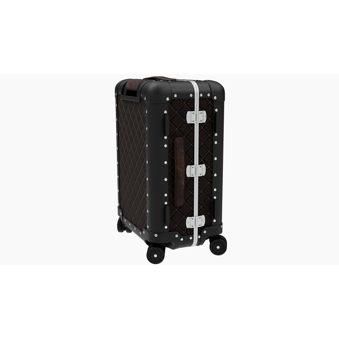 Luxury Travel Trolley 3D Model – Quilted Black Leather, PBR Textures - View 5
