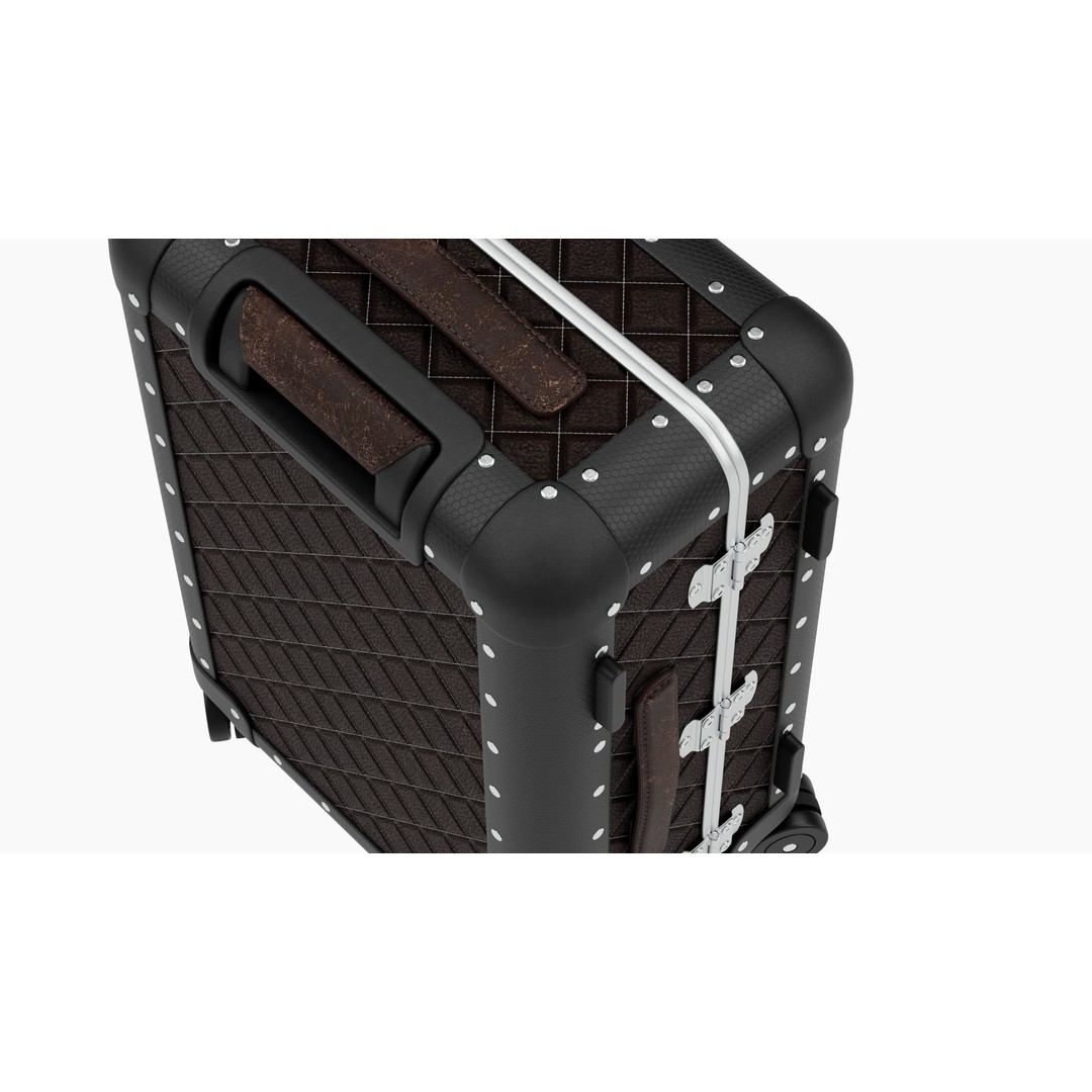 Luxury Travel Trolley 3D Model – Quilted Black Leather, PBR Textures - View 6