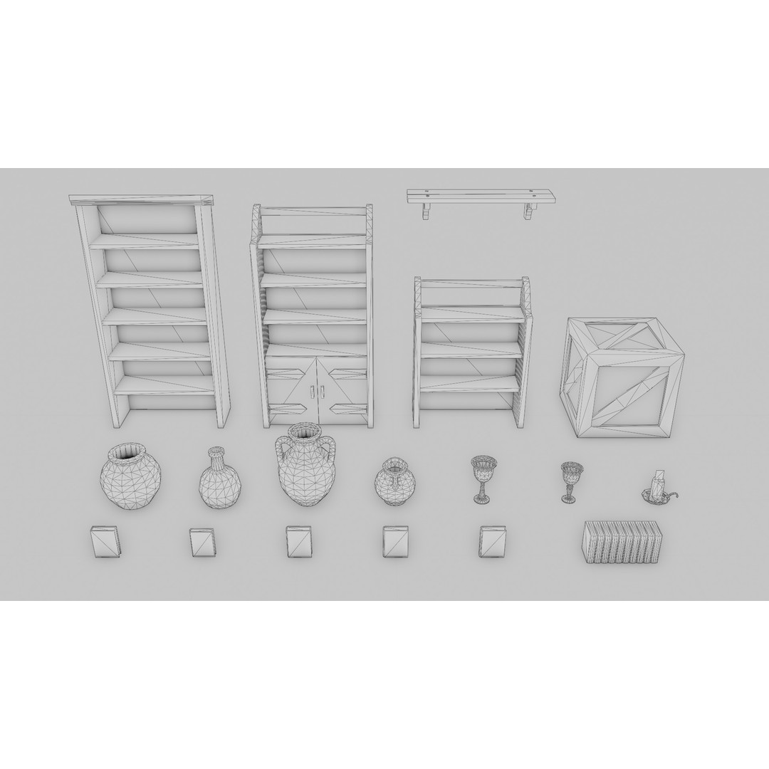 Medieval Bookcases 3D Model – Low Poly Game Asset, FBX