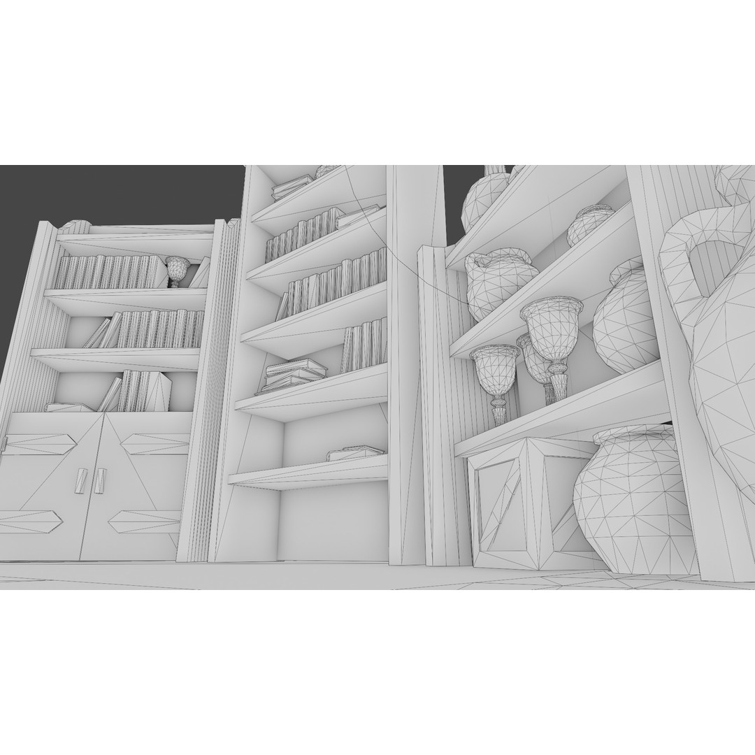 Medieval Bookcases 3D Model – Low Poly Game Asset, FBX - View 11