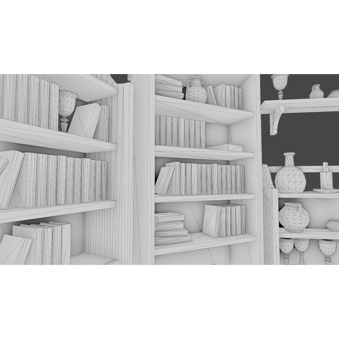 Medieval Bookcases 3D Model – Low Poly Game Asset, FBX - View 5