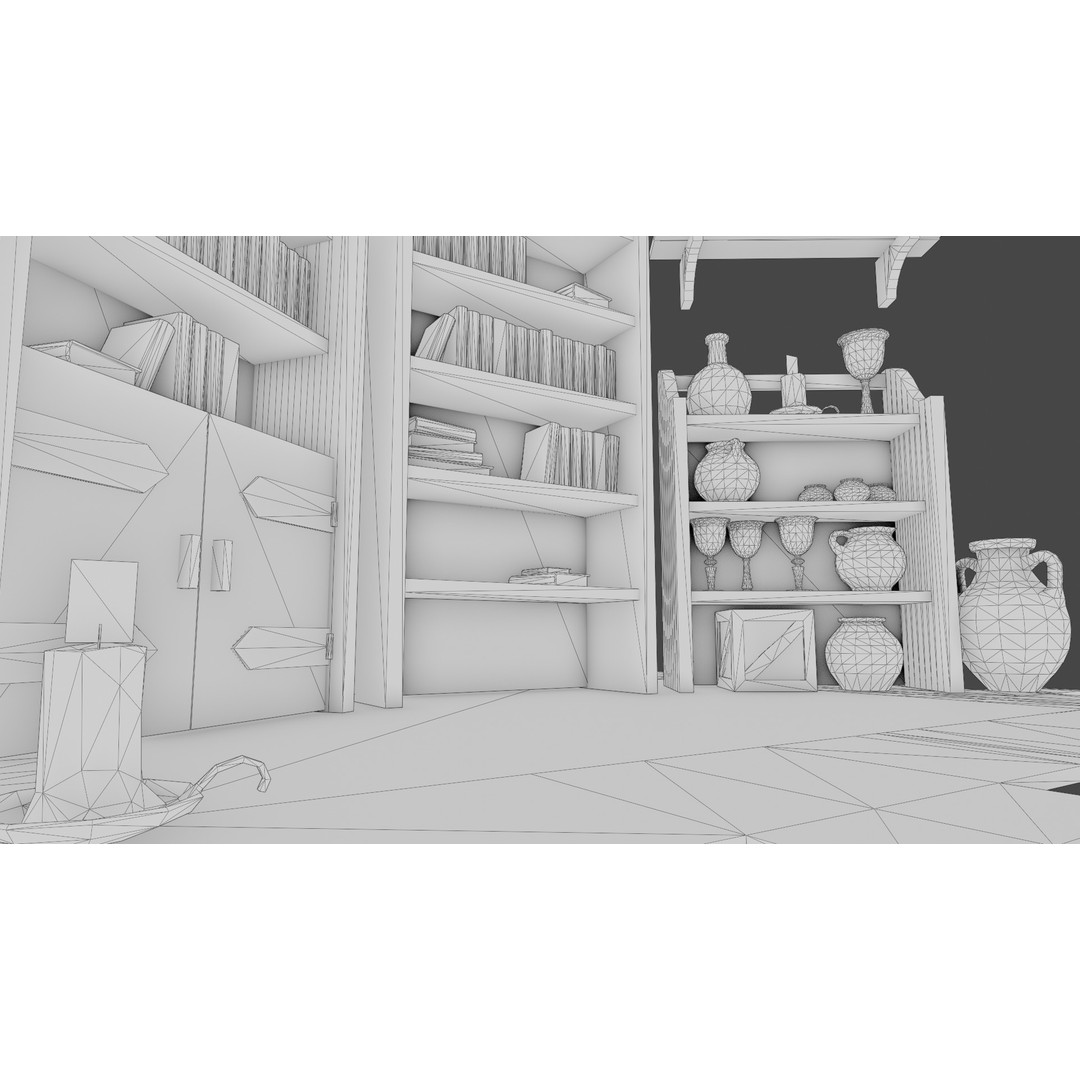 Medieval Bookcases 3D Model – Low Poly Game Asset, FBX - View 7
