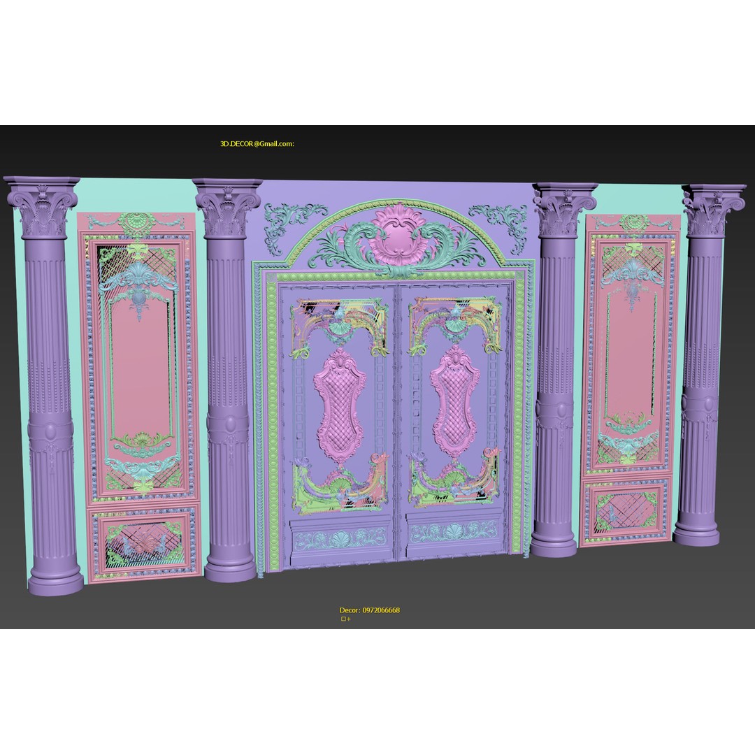 Classic Gold Plated Door 3D Model – Royal Style Architectural Design