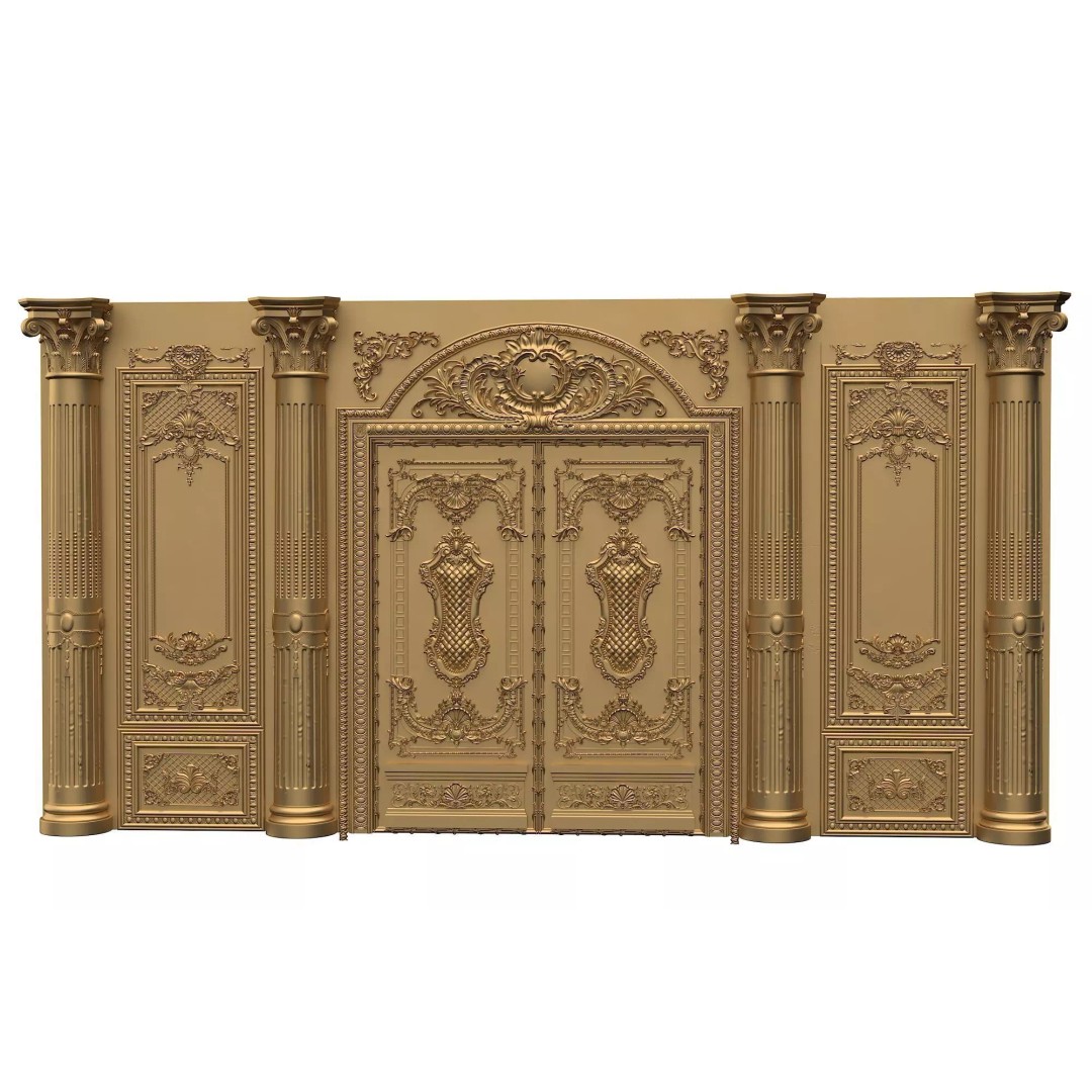 Classic Gold Plated Door 3D Model – Royal Style Architectural Design - View 2