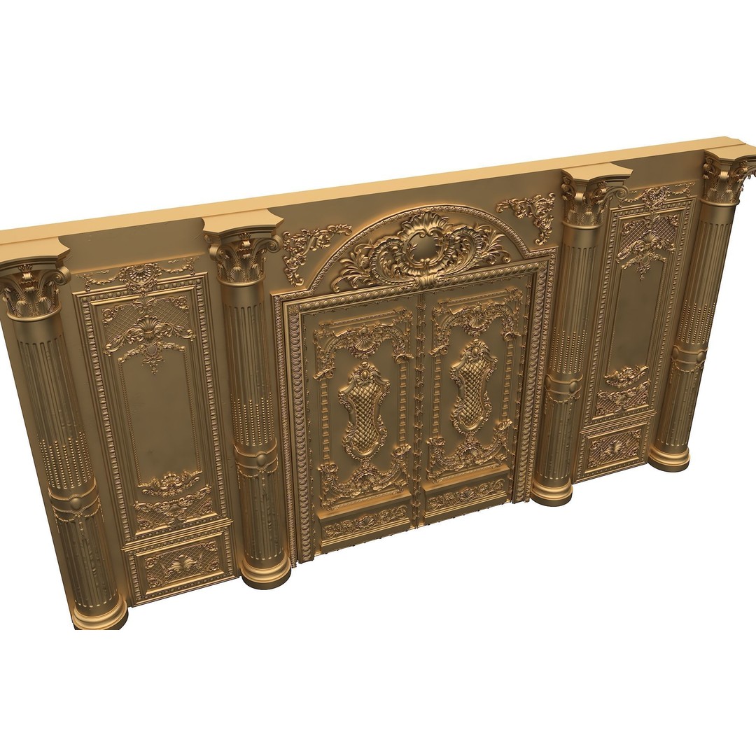 Classic Gold Plated Door 3D Model – Royal Style Architectural Design - View 3