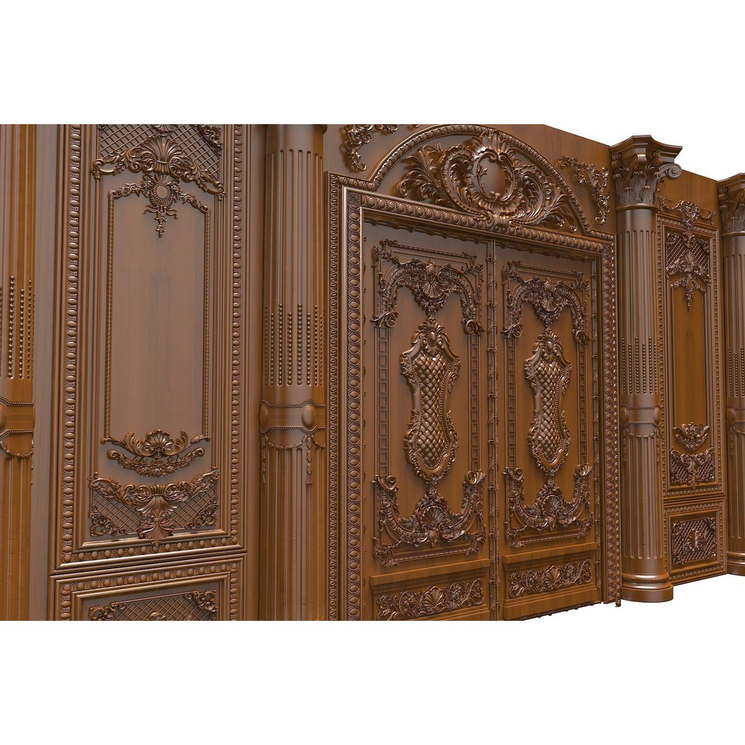 Classic Gold Plated Door 3D Model – Royal Style Architectural Design - View 5