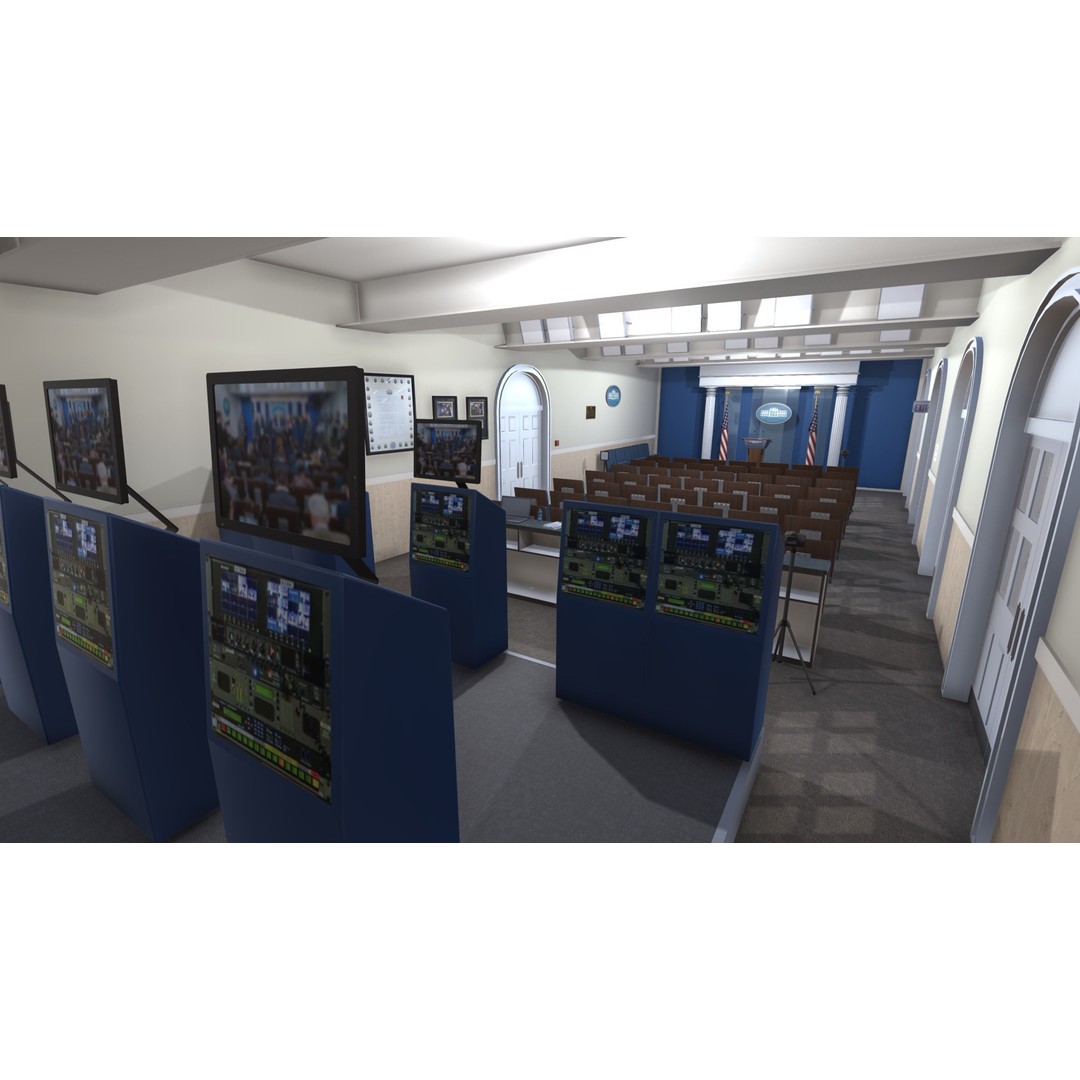 White House Briefing Room 3D Model – Low Poly Interior Asset, FBX