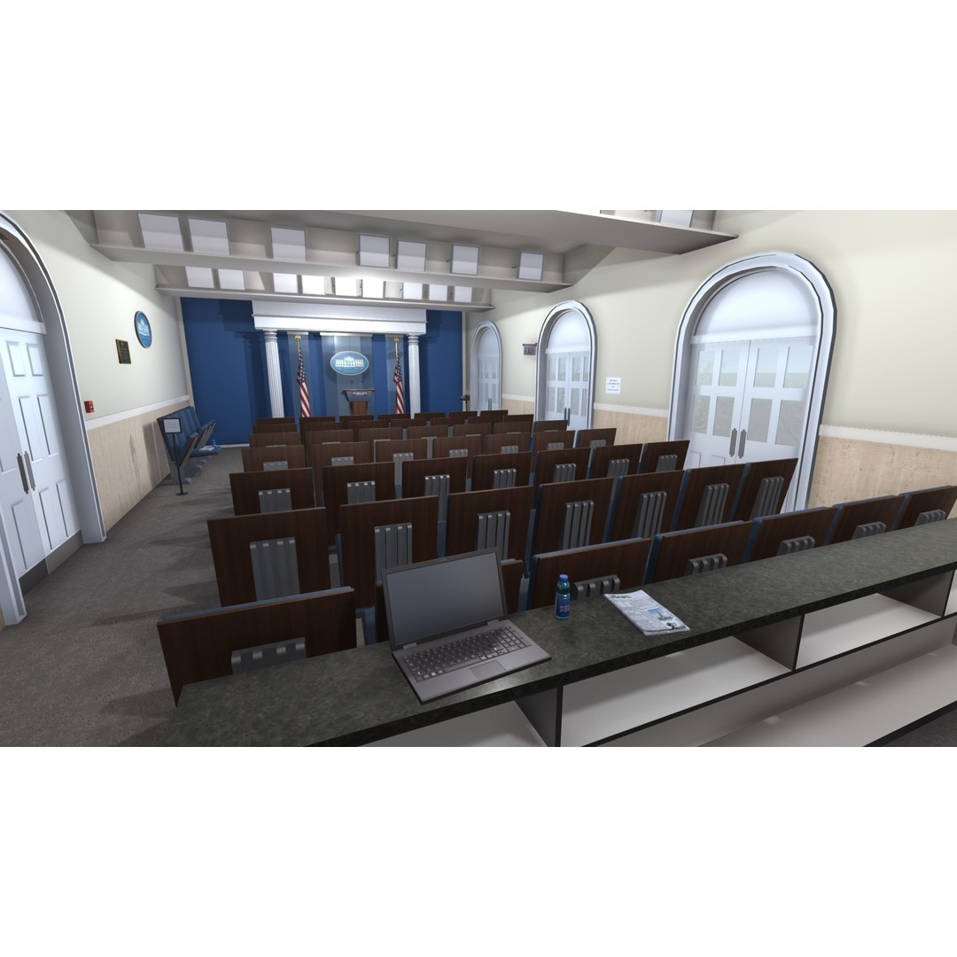 White House Briefing Room 3D Model – Low Poly Interior Asset, FBX - View 12