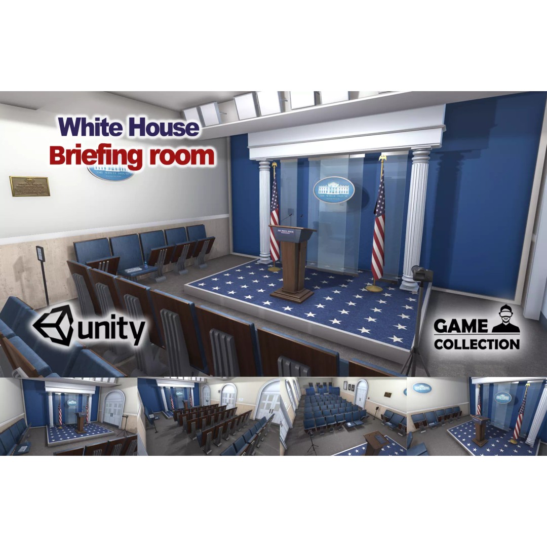 White House Briefing Room 3D Model – Low Poly Interior Asset, FBX - View 2