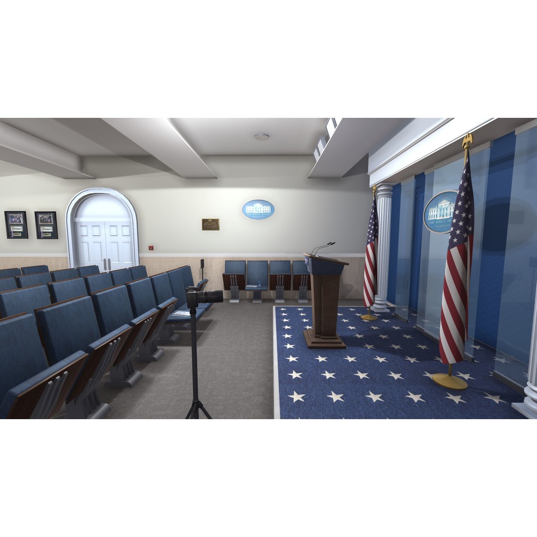 White House Briefing Room 3D Model – Low Poly Interior Asset, FBX - View 3