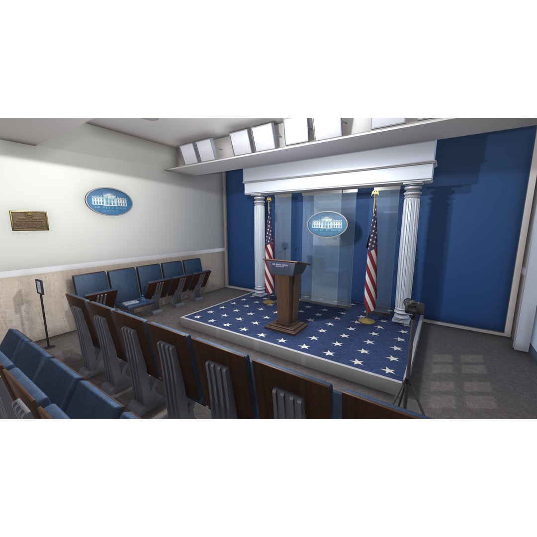 White House Briefing Room 3D Model – Low Poly Interior Asset, FBX - View 4