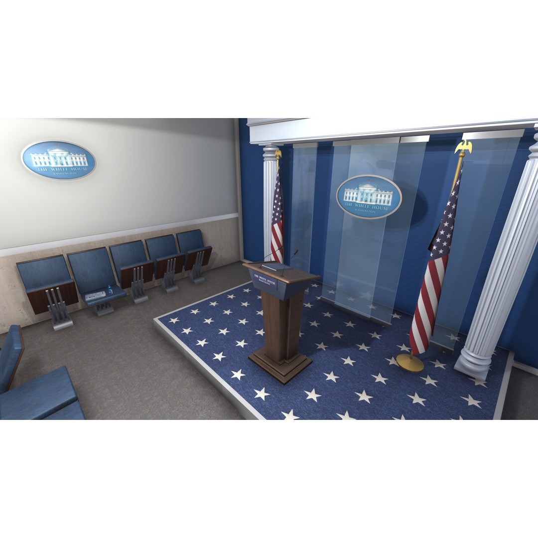 White House Briefing Room 3D Model – Low Poly Interior Asset, FBX - View 5