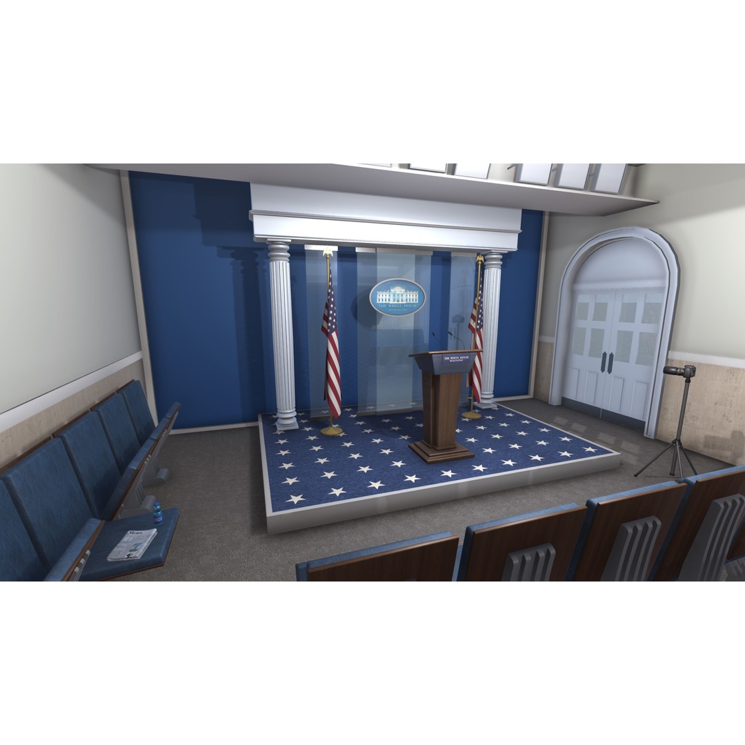 White House Briefing Room 3D Model – Low Poly Interior Asset, FBX - View 6